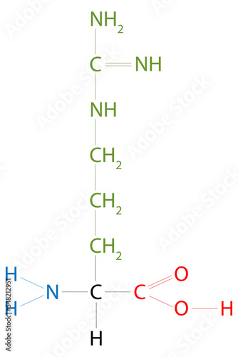 The structure of Arginine. Arginine is an amino acid.