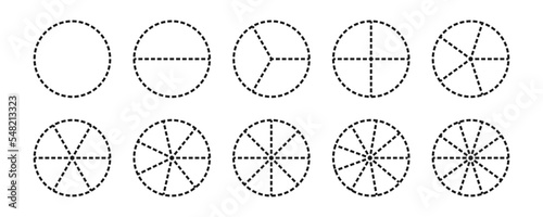 Vector illustration of fraction pie isolated on white background. Set of fractions icons. Math and geometry symbols. Education material.