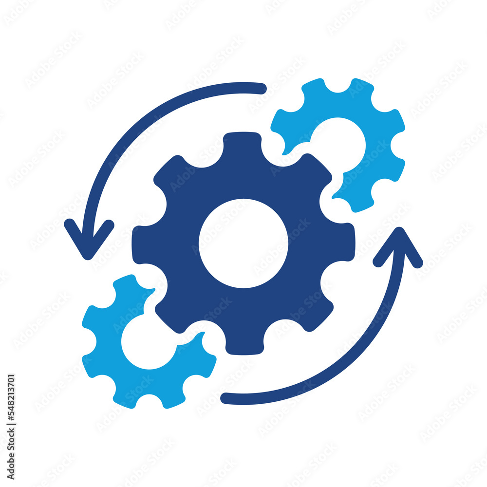 Vetor de Gear and Round Arrow Business Technology Process Color Icon