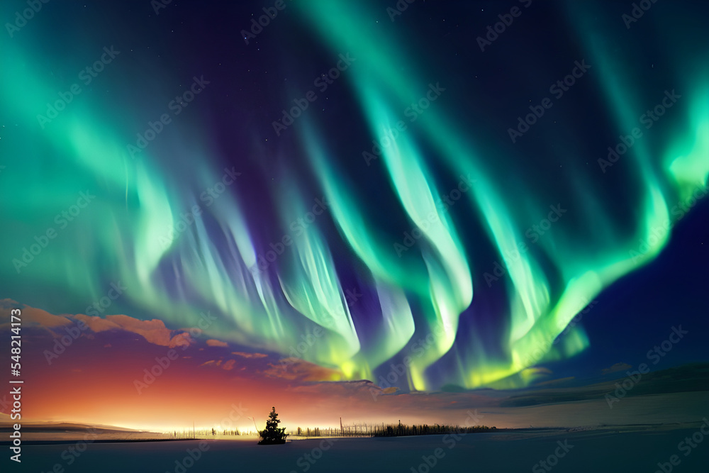 Magical and mystical northern lights. Aurora Borealis. 