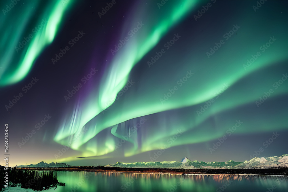 Magical and mystical northern lights. Aurora Borealis. 