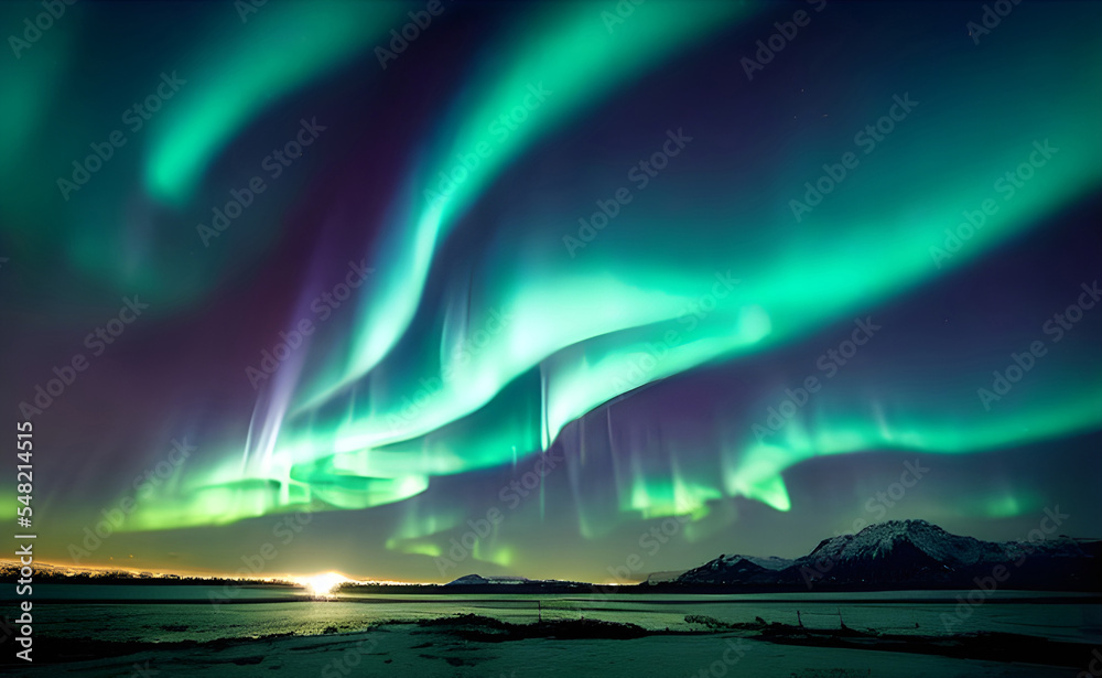 Magical and mystical northern lights. Aurora Borealis. 