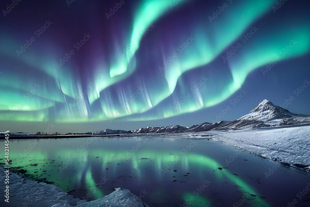 Fototapeta premium Magical and mystical northern lights. Aurora Borealis. 