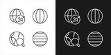 Geography pixel perfect linear icons set for dark, light mode. Planet time zones. Longitude and latitude. Thin line symbols for night, day theme. Isolated illustrations. Editable stroke
