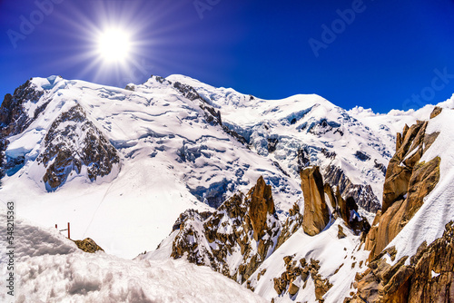 Snowy mountains Chamonix  Mont Blanc  Haute-Savoie  Alps  France