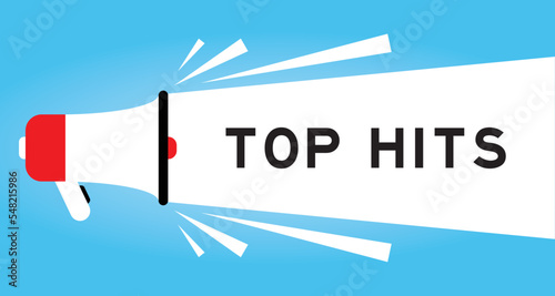 Color megaphone icon with word top hits in white banner on blue background