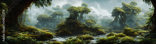Artistic concept illustration of a rain forest, background illustration.