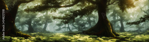 Artistic concept illustration of a panoramic forest landscape  background illustration.