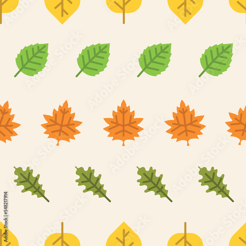 Vector Green and Yellow autumn leaves repeat pattern background