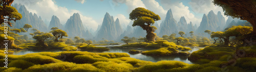 Fotografie, Obraz Artistic concept illustration of a panoramic swamp landscape, background illustration
