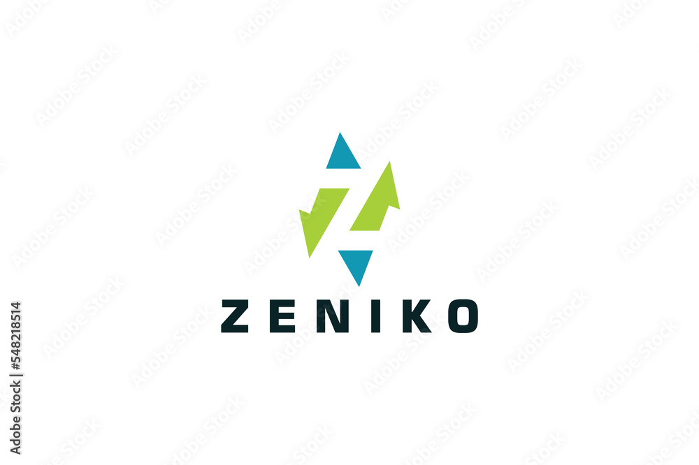 Arrow Up Down Geometric Shape with Initial Letter Z as Negative Space logo design Arrow Up Down Geometric Shape with Initial Letter Z as Negative Space logo design