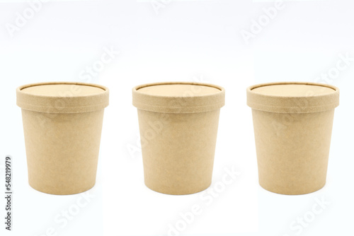 Three paper cups on a white background