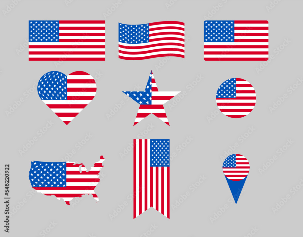 Obraz premium 9 Designs American Flag Vector