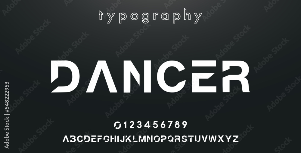 DANCER Minimal urban font. Typography with dot regular and number. minimalist style fonts set. vector illustration