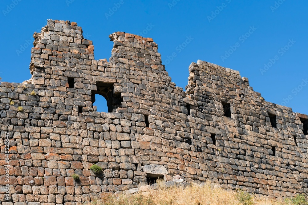 Armenia, Amberd, September 2022. A fragment of the picturesque ruins of the fortress wall.