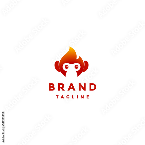 Simple Red Fire Monkey Logo Design. Fun Fire Monkey Head Mascot Design.