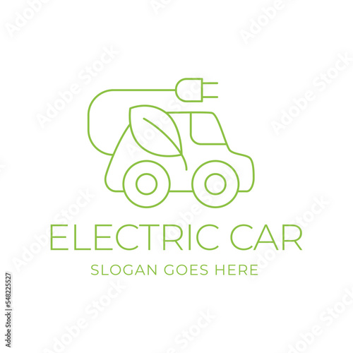 Electric car with plug icon symbol, EV car, Green hybrid vehicles charging point logotype, Eco friendly vehicle concept, Vector illustration