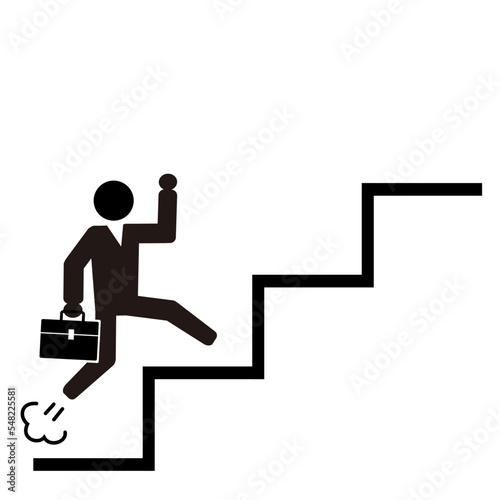 階段を駆け上がるビジネスマン。目標達成、昇進、成功のコンセプト。
