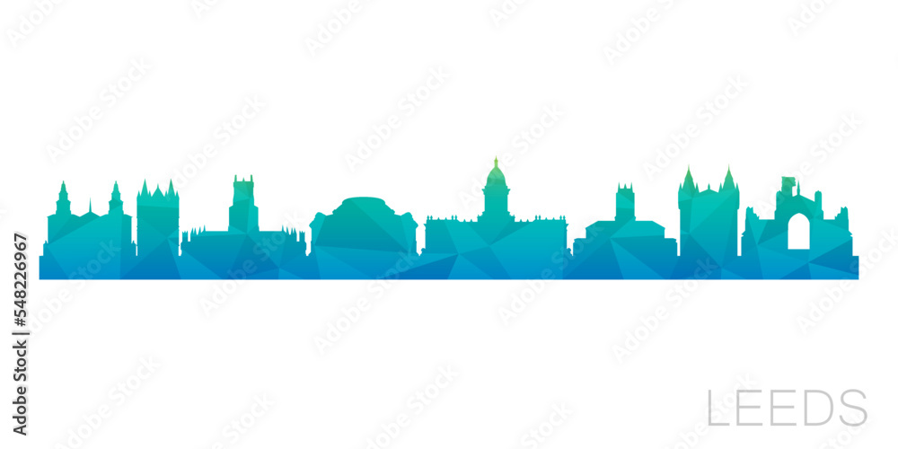 Leeds, UK Low Poly Skyline Clip Art City Design. Geometric Polygon Graphic Horizon Icon. Vector Illustration Symbol.