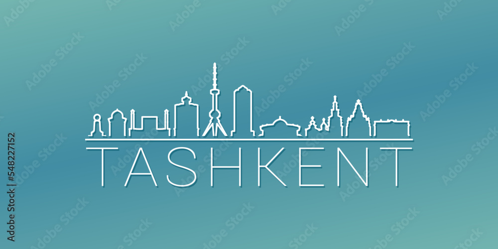 Tashkent, Uzbekistan Skyline Linear Design. Flat City Illustration Minimal Clip Art. Background Gradient Travel Vector Icon.
