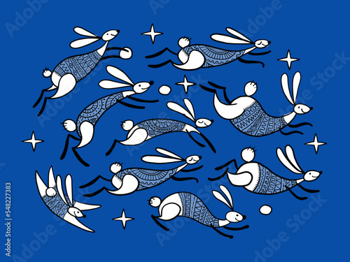 Happy chinese new year 2023 of the rabbit zodiac sign. Greeting card design. ...