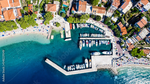 Stunning summer landscape with Adriatic Sea and majestic bay on Baska Voda resort, Makarska riviera, Dalmatia, Croatia, Europe