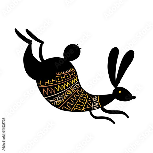 Rabbit isolated on white, black silhouette. Vintage ornament decor. Bunny - s...