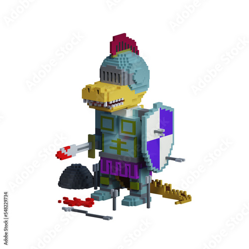 Crocodile knight with armor on white background isolated