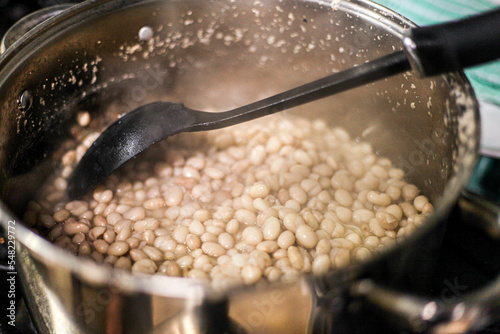 cooking in a pan white beans