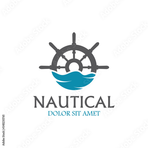 Cruise ship rudder template logo design with ocean waves.