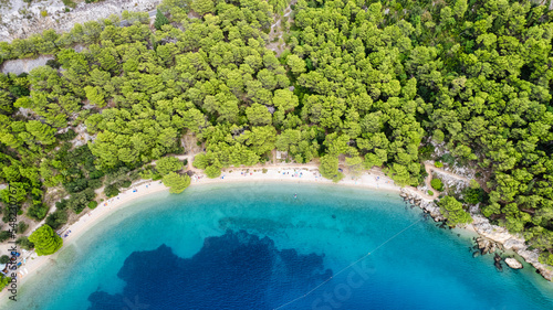 Croatia beach Aerial view of Rocky beach near Igrane  Croatia