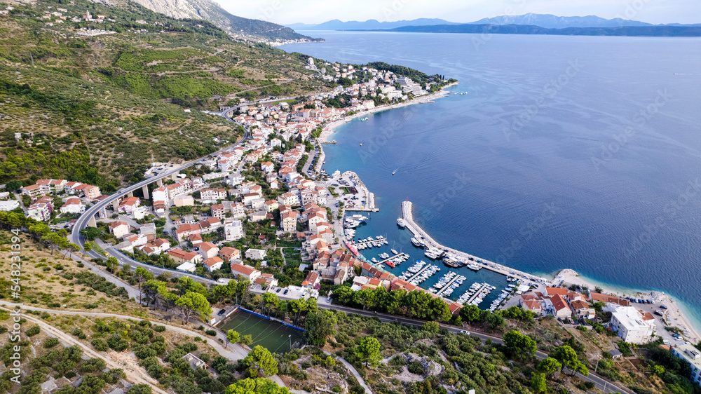 Beautiful beach near Podgora town, Dalmatia, Croatia. Makarska riviera, famous landmark and travel touristic destination in Europe