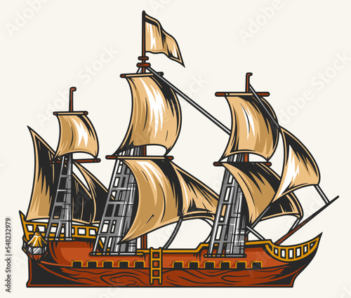 Sailing ship vintage colorful label