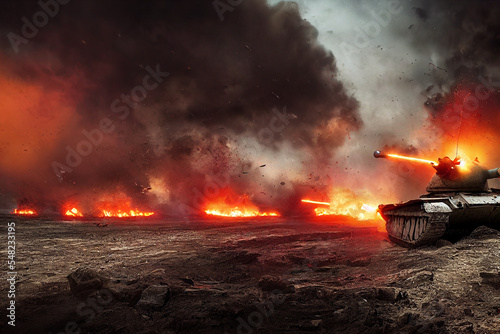 Last tank on battlefield still fighting on photo