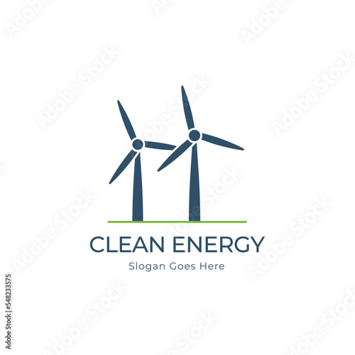 wind turbine logo. Renewable and clean energy symbol with modern windmills. Vector illustration. 
