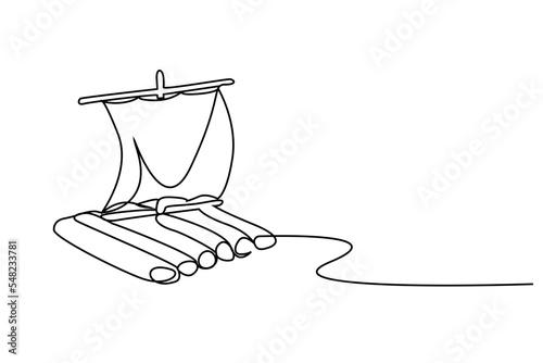 wooden primitive old boat sailboat survival sea ocean line drawing concept