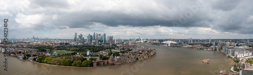 Aerial panoramic skyline Financial district London  cityscape view.