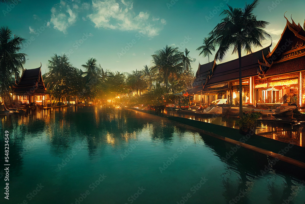 Fototapeta premium Luxary vacation resort at night in Vietnam Thailand Asia concept