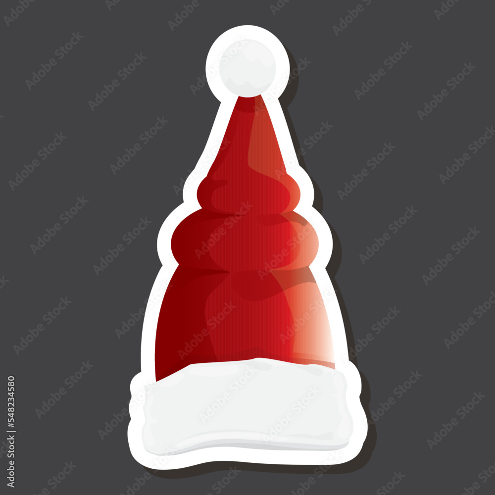 vector red funky Santa Claus hat sticker icon or label isolated on grey background. merry christmas design element for banners and geeting cards vector red funky Santa Claus hat sticker icon or label isolated on grey background. merry christmas design element for banners and geeting cards