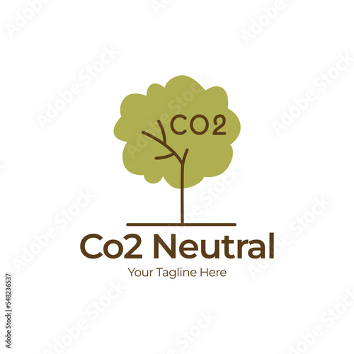 carbon Neutral logo design. green tree and neutral emission concept vector template .free air pollution illustration