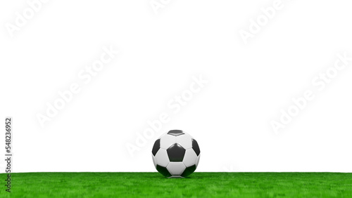 Soccer ball or Football at the center of a Green Grass Field. Space for content. © Priyanka