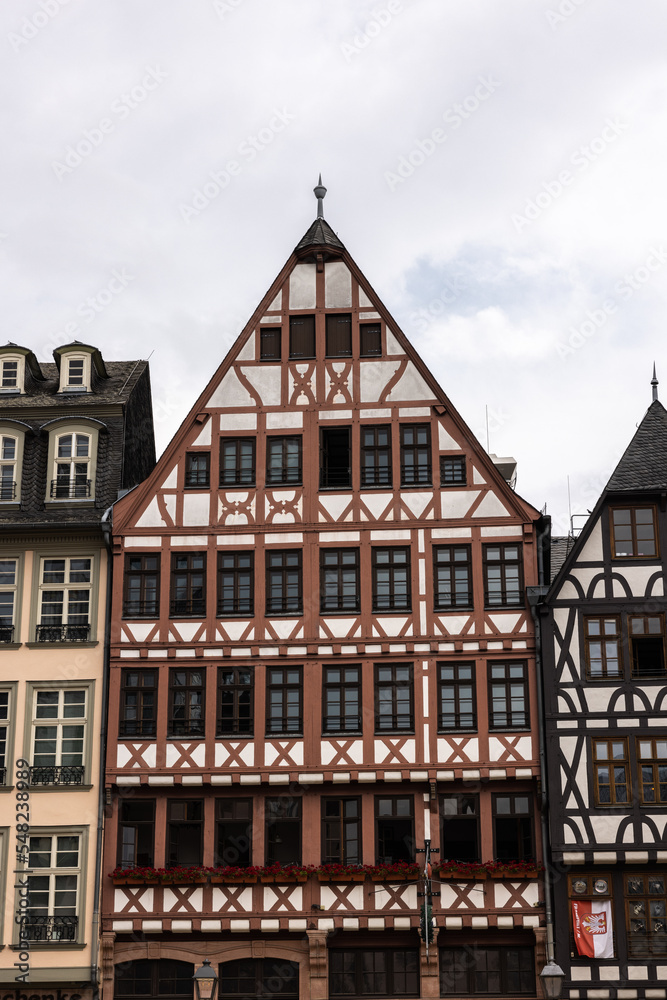 Traditional historic buildings in the town center of Frankfurt.