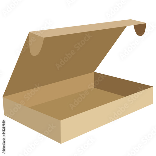 shallow rectangular box with a hinged lid that is open, isolated object on a white background, vector illustration,