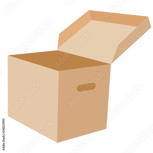 deep rectangular box with a hinged lid and that is open and with holes for the hands, isolated object on a white background, vector illustration,