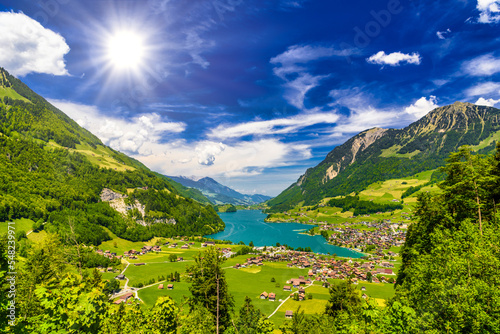 Village near Lake Lungern, Lungerersee, Obwalden, Switzerland
