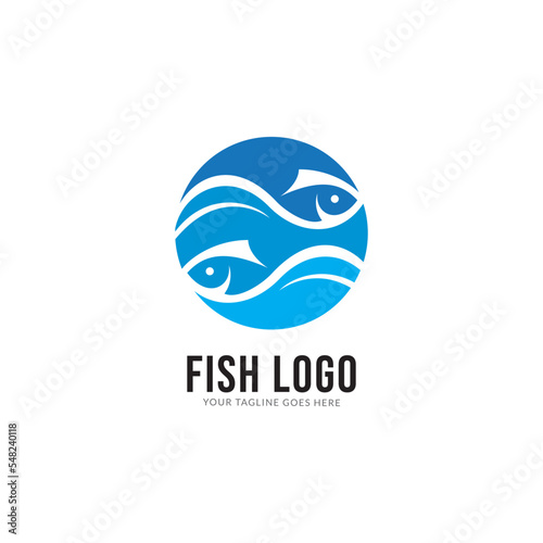 Fish in water Logo design vector Template. Seafood restaurant store shop Logotype icon concept.