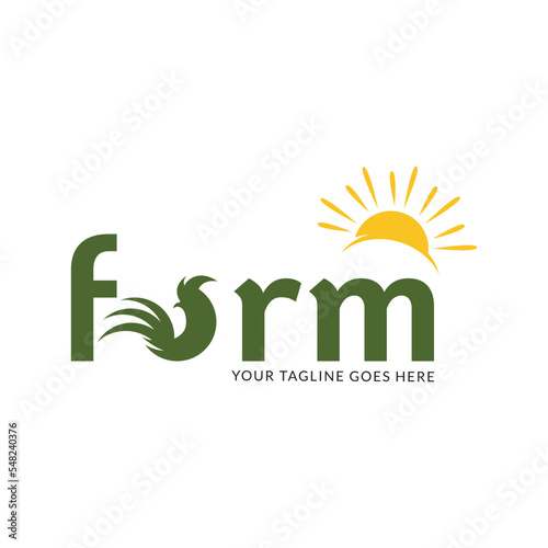 Simple logo farm. Farm animal sign. Green logotype for farm. Symbol for agricultural products. Brand for the company.