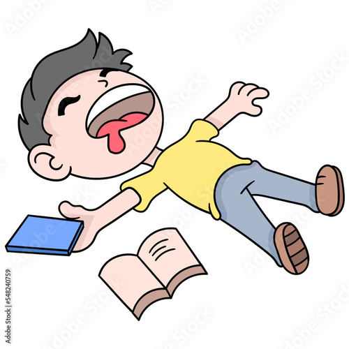 Vector illustration of a boy cartoon character tired of studying isolated on white background