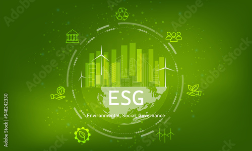 Environmental, social, and governance (ESG). Sustainable business concept. Green background vector design.