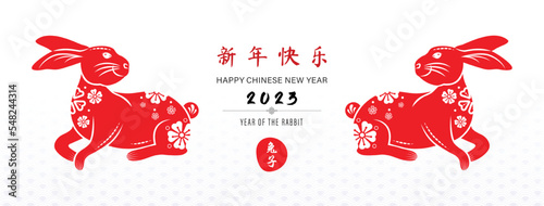 Foto 2023 year of the rabbit Chinese zodiac symbol on white banner background, foreig